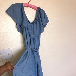 Blue jean off the shoulder jumpsuit 1X